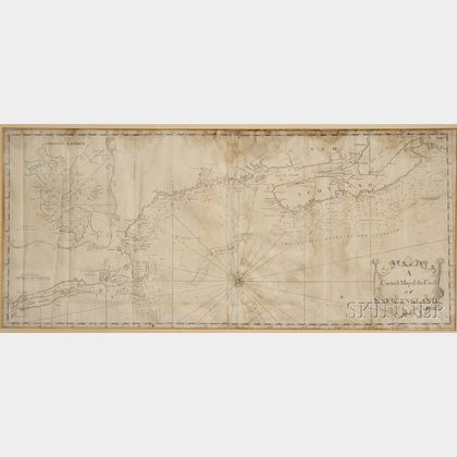 New England, Coastal Chart. Cyprian Southack (1662-1745) A Correct Map of the Coast of New England.