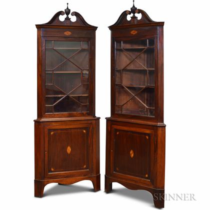 Pair of Colonial Revival Mahogany Corner Cupboards