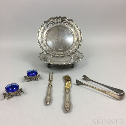 Two Goldsmiths Sterling Silver Footed Dishes with Reticulated Sides and Serving Pieces