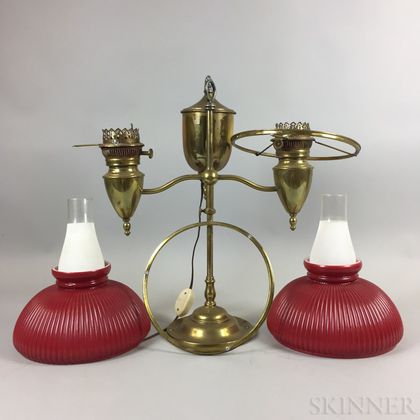 Glass and Brass Double Student Lamp