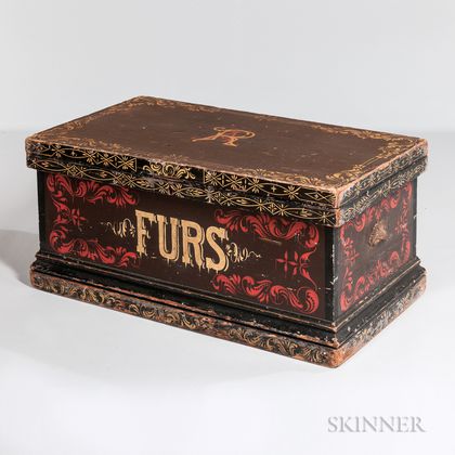 Victorian Paint-decorated and Cedar-lined "FURS" Trunk