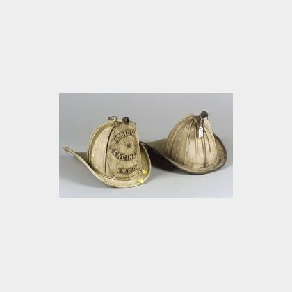 Two White High Eagle Leather Firefighter&#39;s Helmets