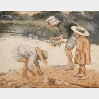 Manuel Robbe (French, 1872-1936) Combing the Shore.