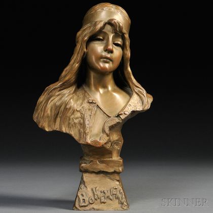 After Emmanuel Villanis (Italian, 1858-1914) Art Nouveau Bronze Bust Bohemienne