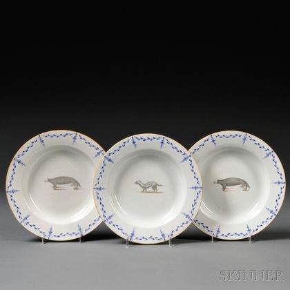 Three Chinese Export Porcelain Quadruped Decorated Soup Plates