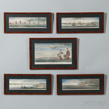 Five Hand-colored Framed Engravings from George Anson, Esq., A Voyage Round The World in the Years MDCXXL, I, II, III, IV 
