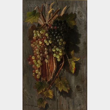 Samuel W. Griggs (American, 1827-1898) Grapes and Corn Husks Hanging Against a Wooden Wall