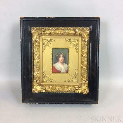 Framed Porcelain Portrait Plaque of a Woman in a Shadow Box