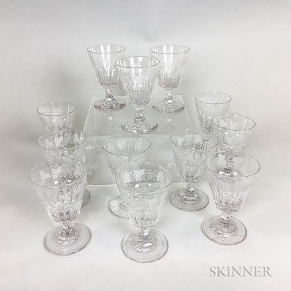 Set of Twelve Grapevine-etched Colorless Glass Goblets