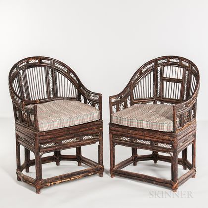 Pair of Horseshoe-back Lacquered Bamboo Armchairs