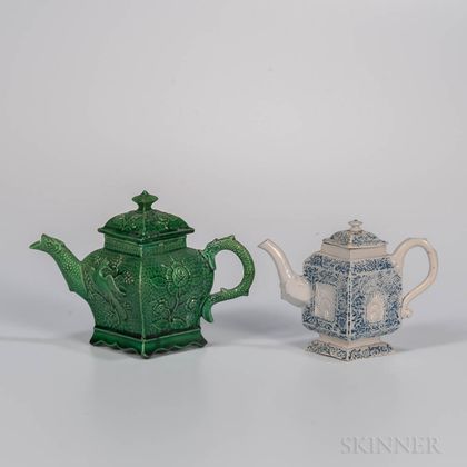 Two Staffordshire Diamond-shaped Teapots and Covers
