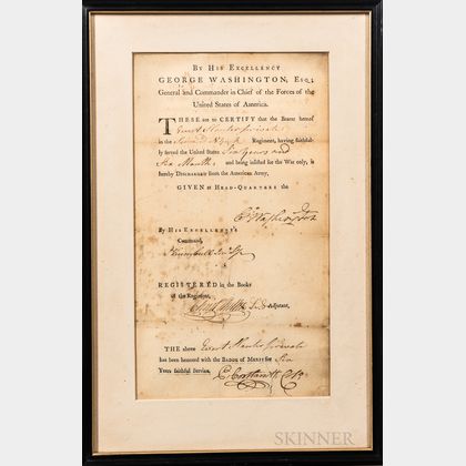 Washington, George (1732-1799) Printed Revolutionary War Discharge Form.