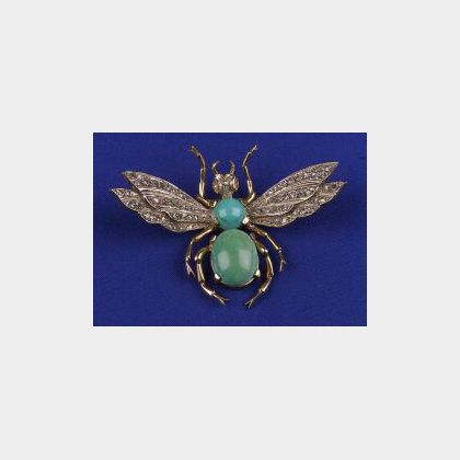 Turquoise and Diamond Insect Brooch