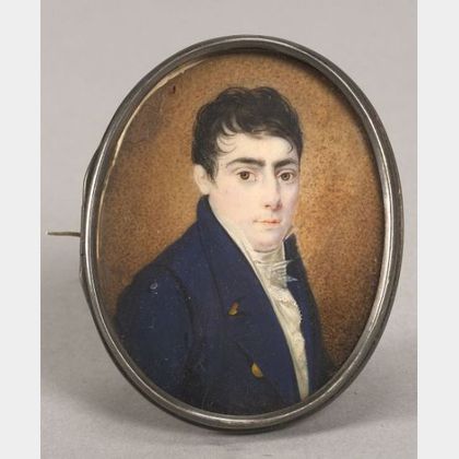 American School, 19th Century Miniature Portrait of a Young Man.