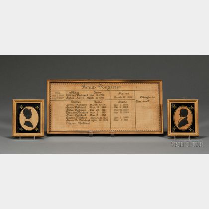 Needlework Family Register and a Related Pair of Silhouette Portraits