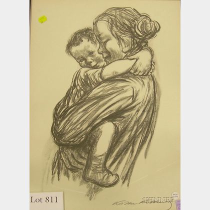 Framed Collotype on Paper of a Mother and Child After Käthe Kollwitz (German, 1867-1945)