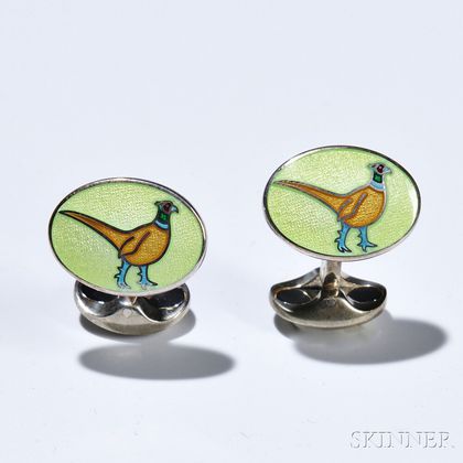 Pair of Sterling Silver and Enamel Cuff Links, Deakin & Francis