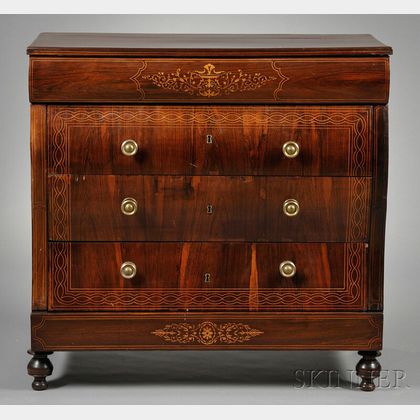 Scandinavian Inlaid Rosewood Chest of Drawers