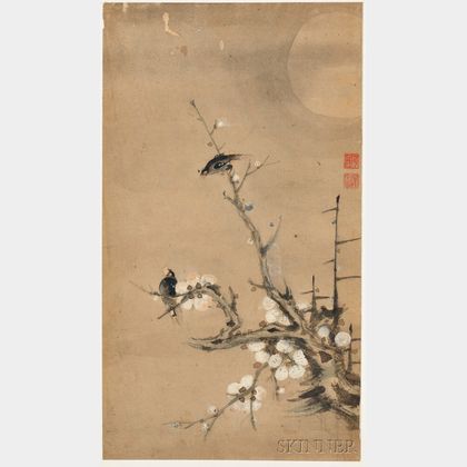 Painting Depicting Two Birds in a Plum Tree