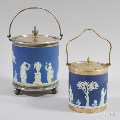 Two Wedgwood Blue Jasper Biscuit Jars