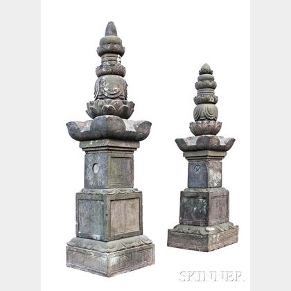 Pair of Monumental Stone Pagodas