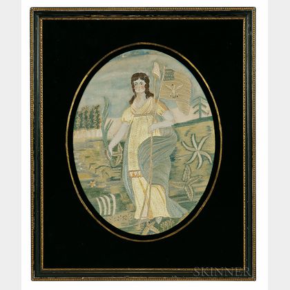 Painted Silk and Needlework Picture Depicting "Liberty in the Form of the Goddess of Youth" after Edward Savage