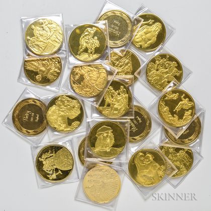 Twenty Franklin Mint Masterpieces of Raphael Gold-plated Sterling Rounds.