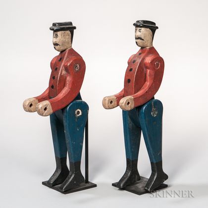Pair of Carved and Painted Articulated Mustachioed Men