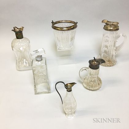 Baccarat Colorless Bottle and Five Cut Glass Vessels