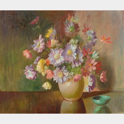 American School, 20th Century Still Life with Bouquet of Flowers
