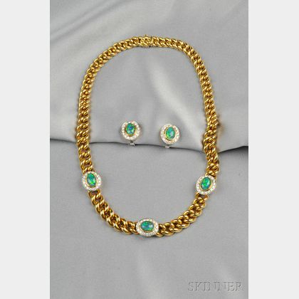 18kt Gold, Opal Triplet, and Diamond Necklace and Earpendants, Gucci