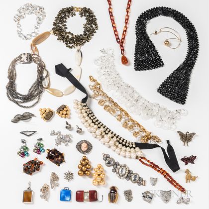 Group of Costume Jewelry and Three Traveling Clocks