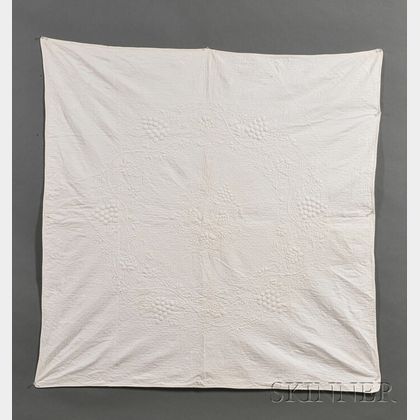 Hand-stitched White Cotton Trapunto Crib Quilt