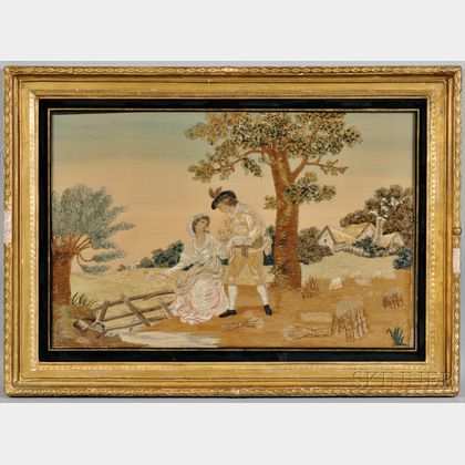 George III Watercolor and Silk Embroidered Scene