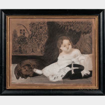 Charcoal Picture of a Girl and Dog
