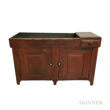 Large Red-painted Maple and Pine Dry Sink