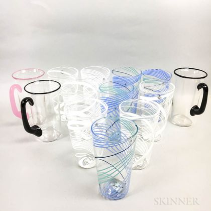 Ten Charlie Meaker Glasses and Three Cowdy Glass Workshop Lead Crystal Mugs