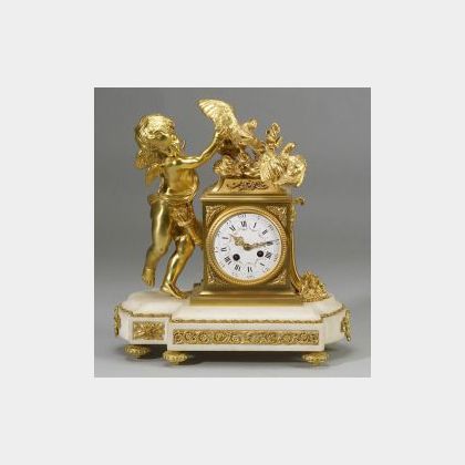 Louis XVI-style Gilt Bronze and Marble Mantel Clock