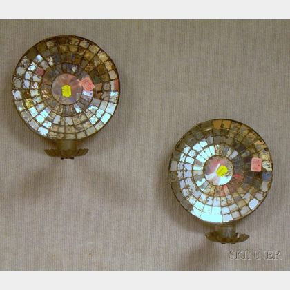 Pair of Mirrored Tin Wall Candle Sconces. 