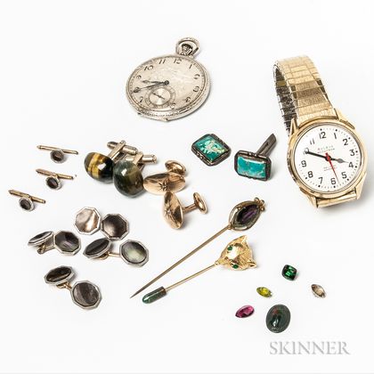 Group of Men's Accessories and Unmounted Gemstones