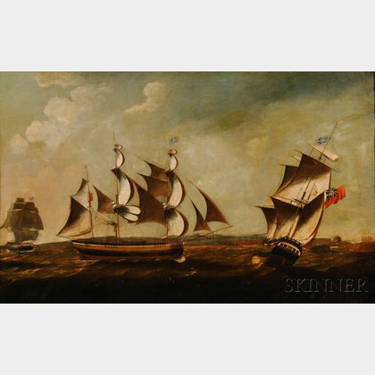 John Askew (British, act. 1790-1810) British Ships Off the Coast