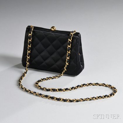 Chanel Quilted Black Silk Evening Bag