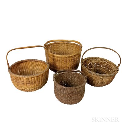 Four Swing-handled Deep Round Woven Baskets