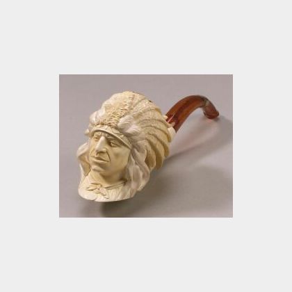 Meerschaum Pipe Carvedas the Bust of a Native American Chief