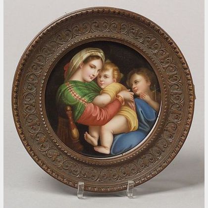 German Painted Porcelain Rondel after Raphael's Madonna della Sedia