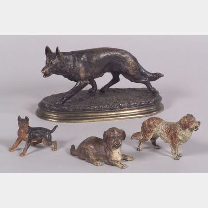 Four European Bronze Dog Figures