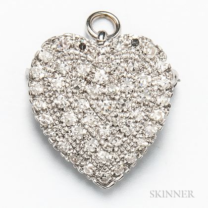 14kt White Gold and Diamond Heart Pendant/Brooch