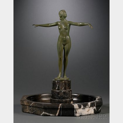 Otto Schmidt-Hofer (German, 1873-1925) Art Deco Bronze and Marble Figural Center Bowl
