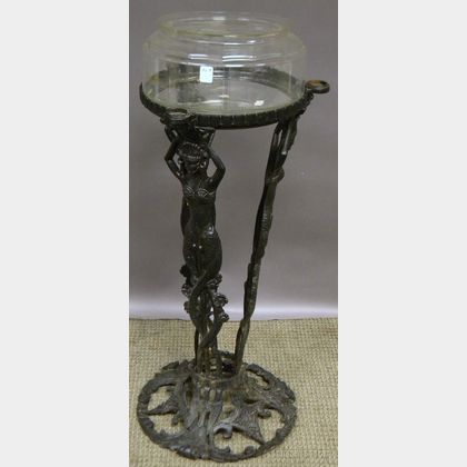 Black-painted The Booth Co. Cast Iron Mermaid Figural Floor Standing Base