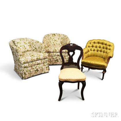 Two Victorian Chairs and a Pair of Upholstered Swivel Chairs